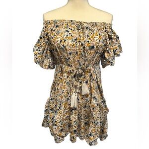 Cynthia Rowley Floral Off Shoulder Puff Sleeve Tiered Mini Dress Size Small